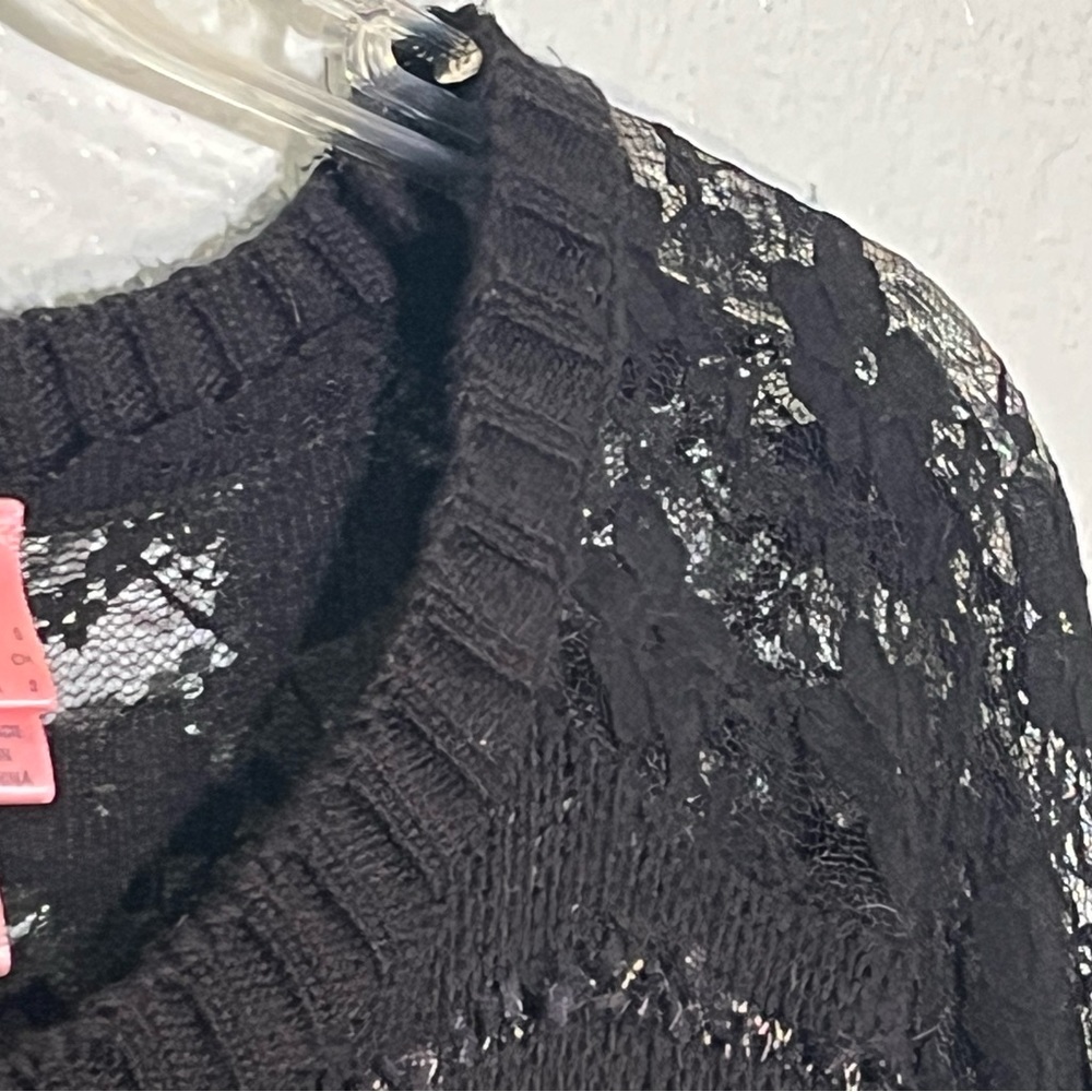 DOLLED UP by Fang Cute & Sexy Black Sweater w/Lace & Metallic Details Size S - Picture 6 of 10